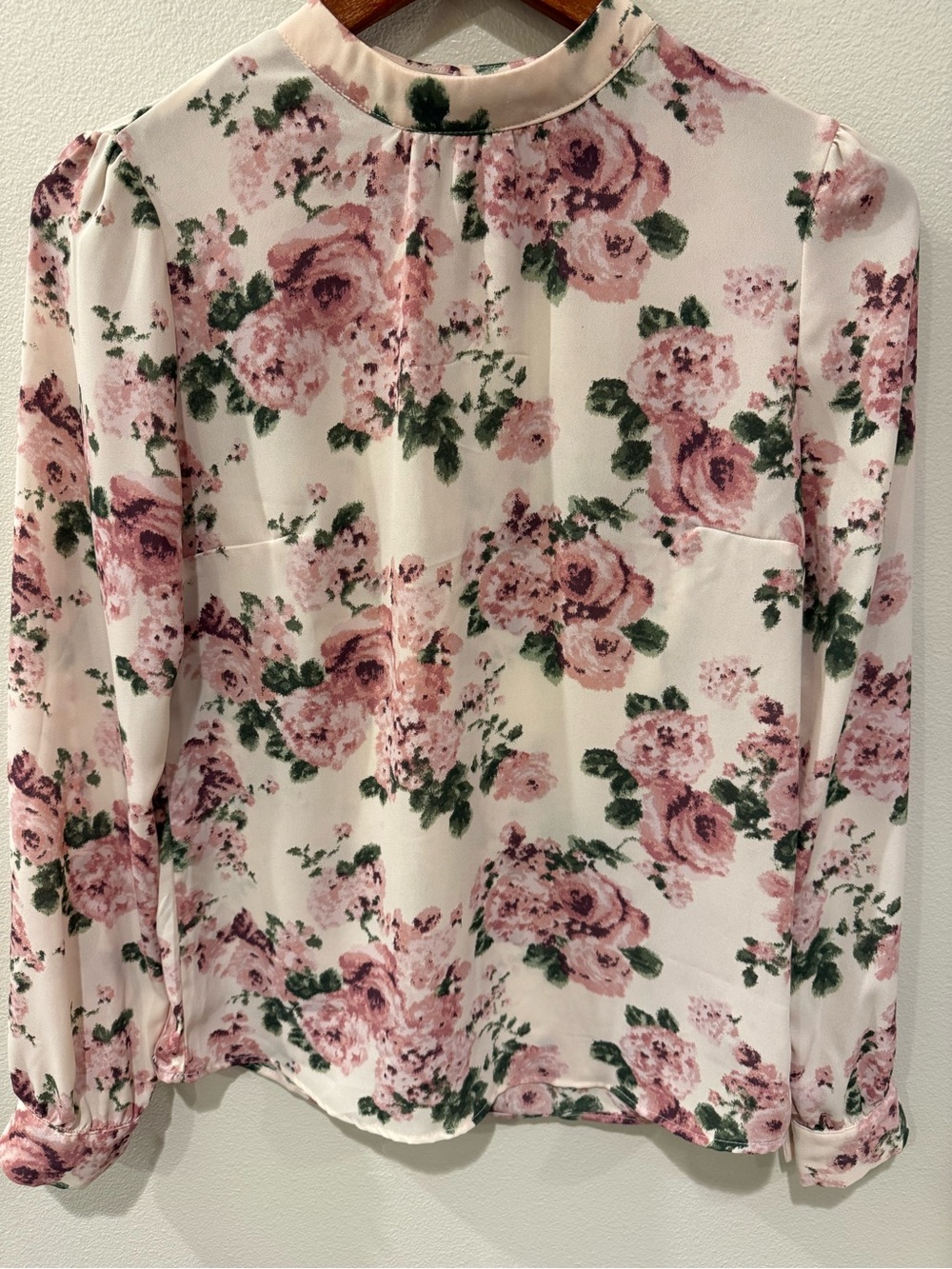 Forever 21 Pink and Green Floral Long-Sleeve Blouse